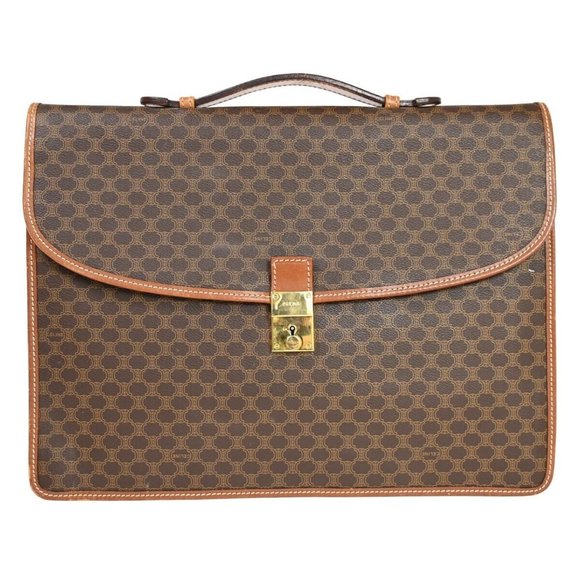 CELINE Logo Macadam Pattern Briefcase Hand Bag PVC Leather Brown Italy - Picture 1 of 16
